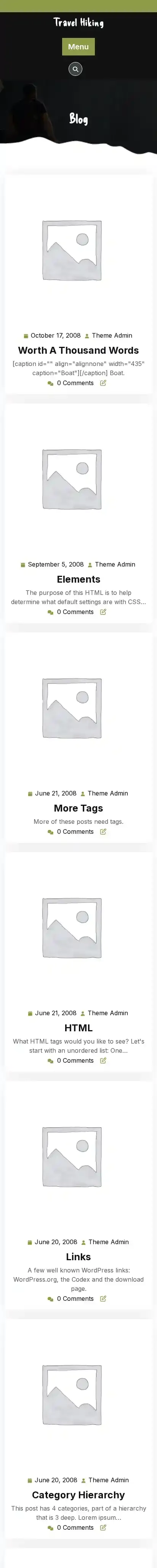 Travel Hiking home page on mobile