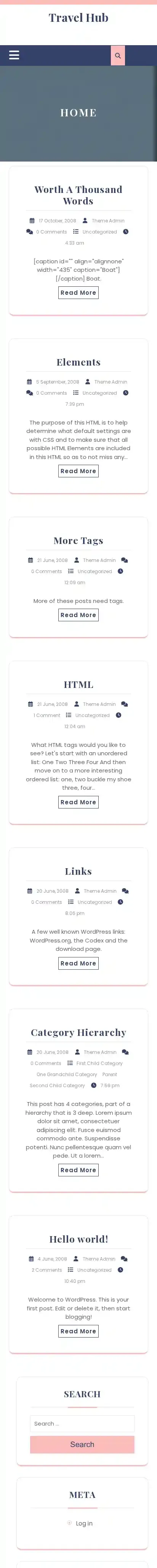 Travel Hub home page on mobile
