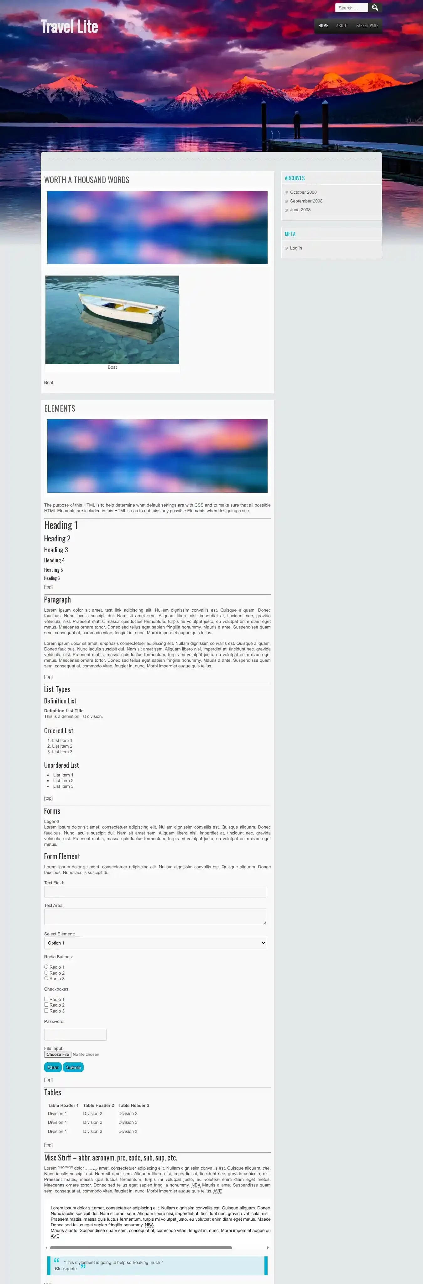 Travel Lite home page on desktop