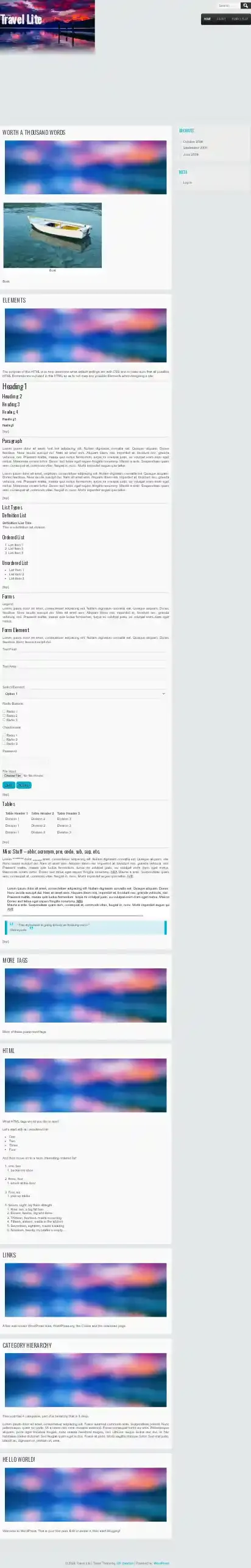 Travel Lite home page on mobile