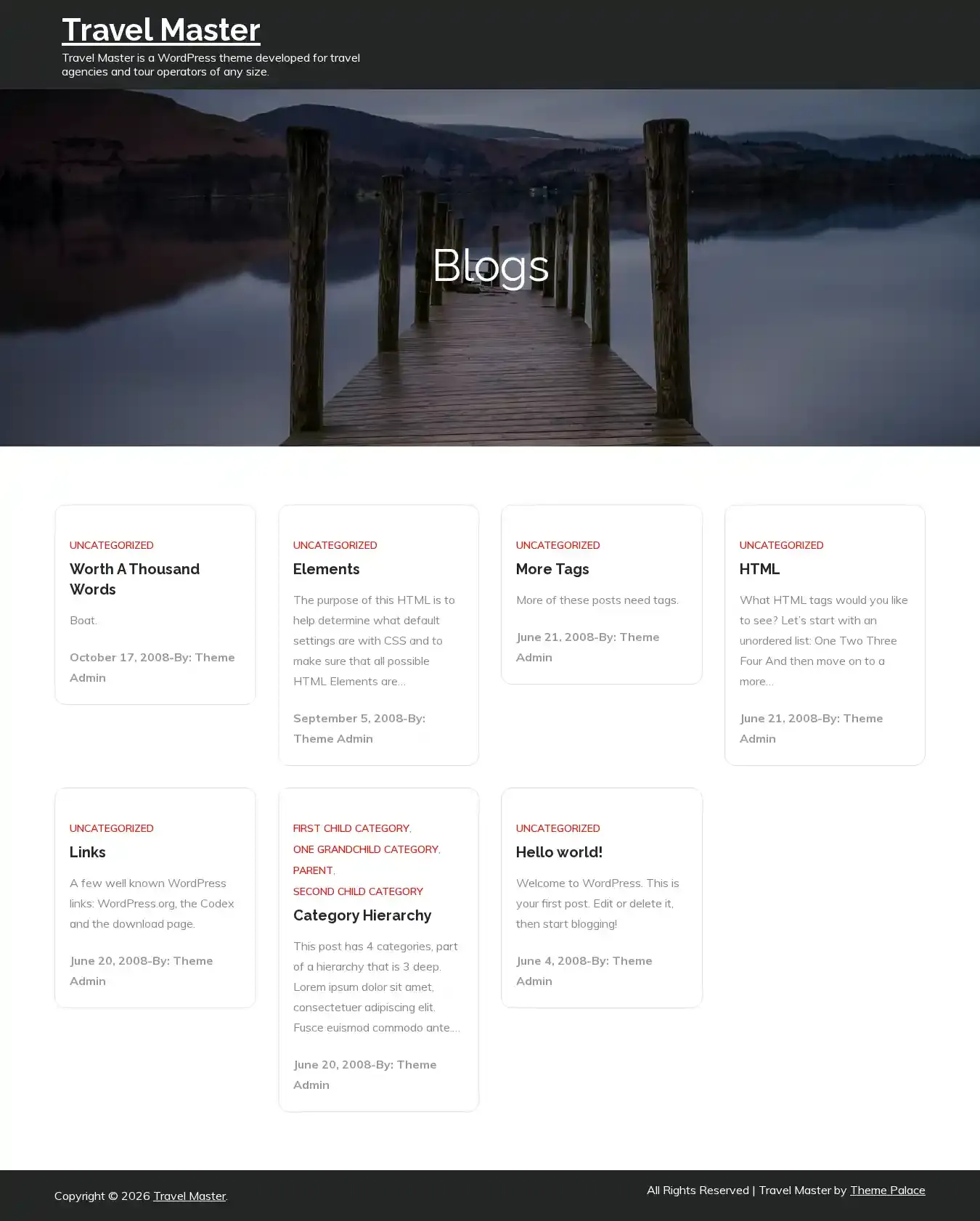 Travel Master home page on desktop