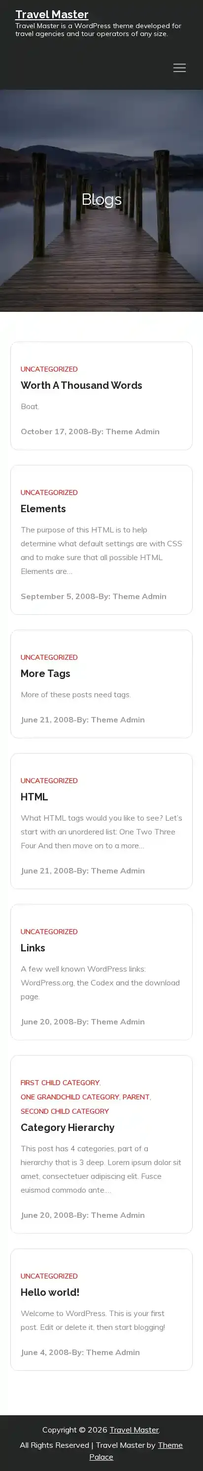 Travel Master home page on mobile