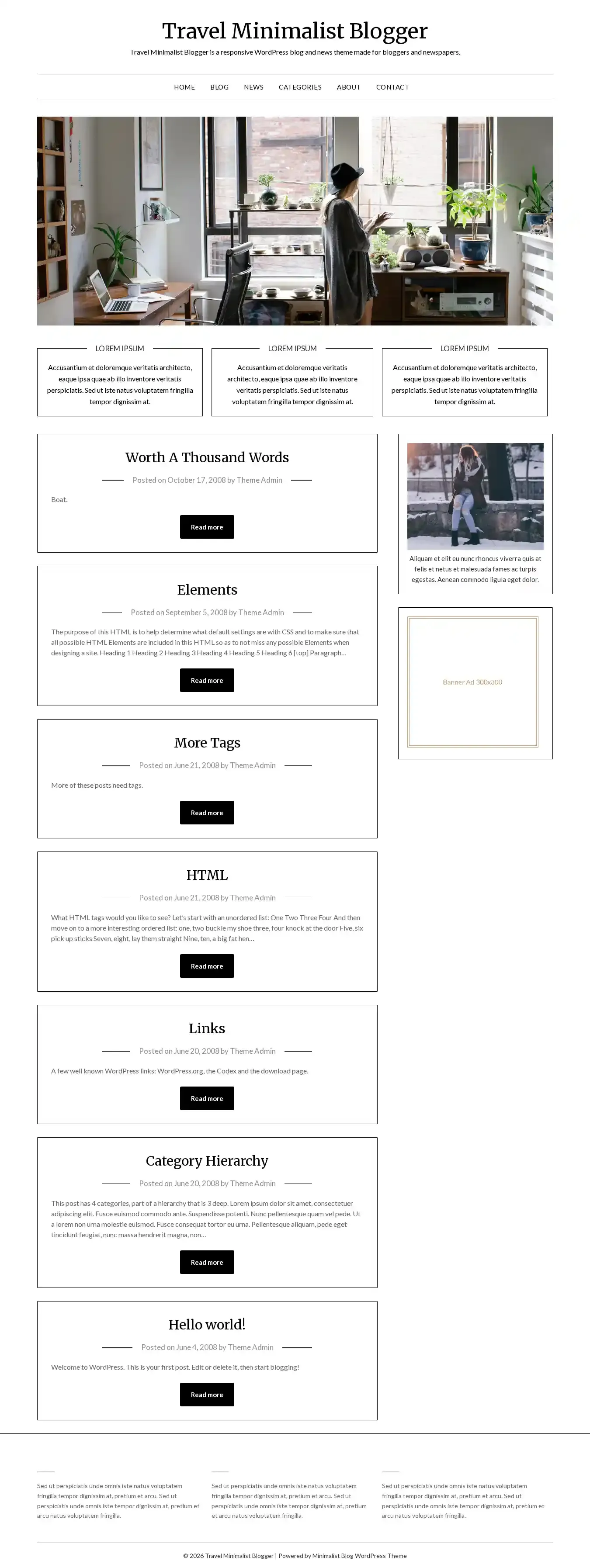 Travel Minimalist Blogger home page on desktop