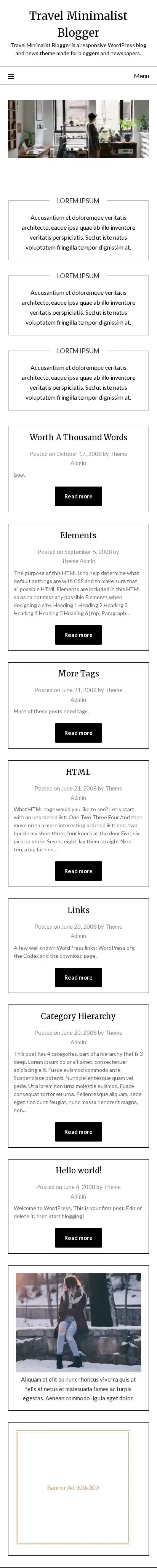 Travel Minimalist Blogger home page on mobile