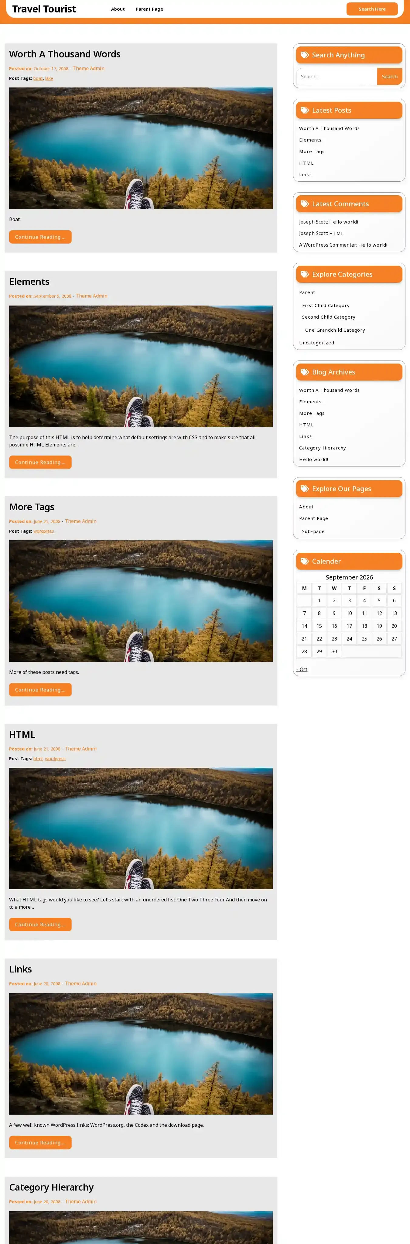 Travel Tourist home page on desktop
