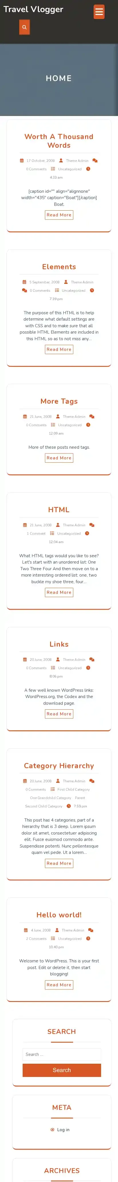 Travel Vlogger home page on mobile