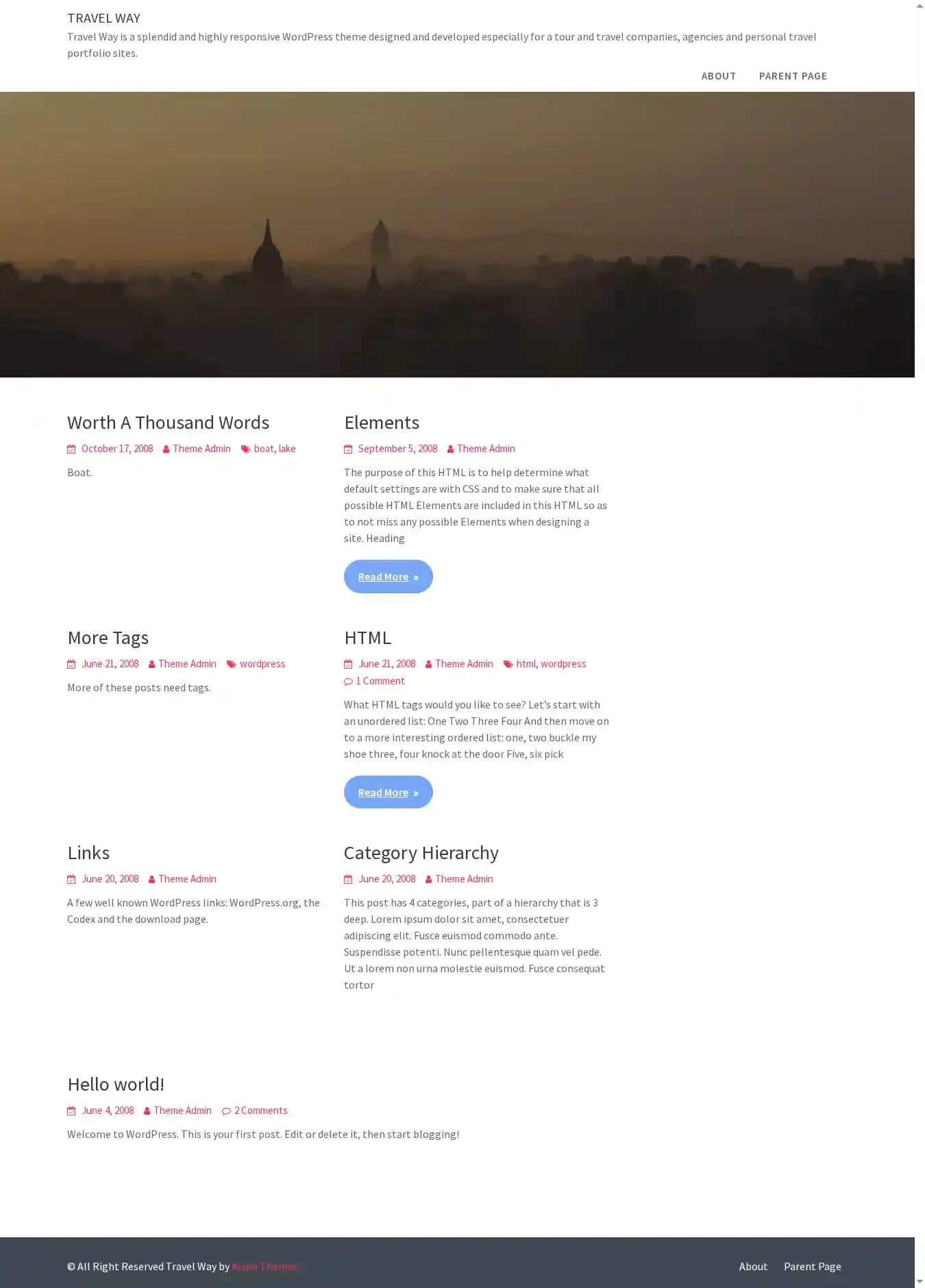 Travel Way home page on desktop