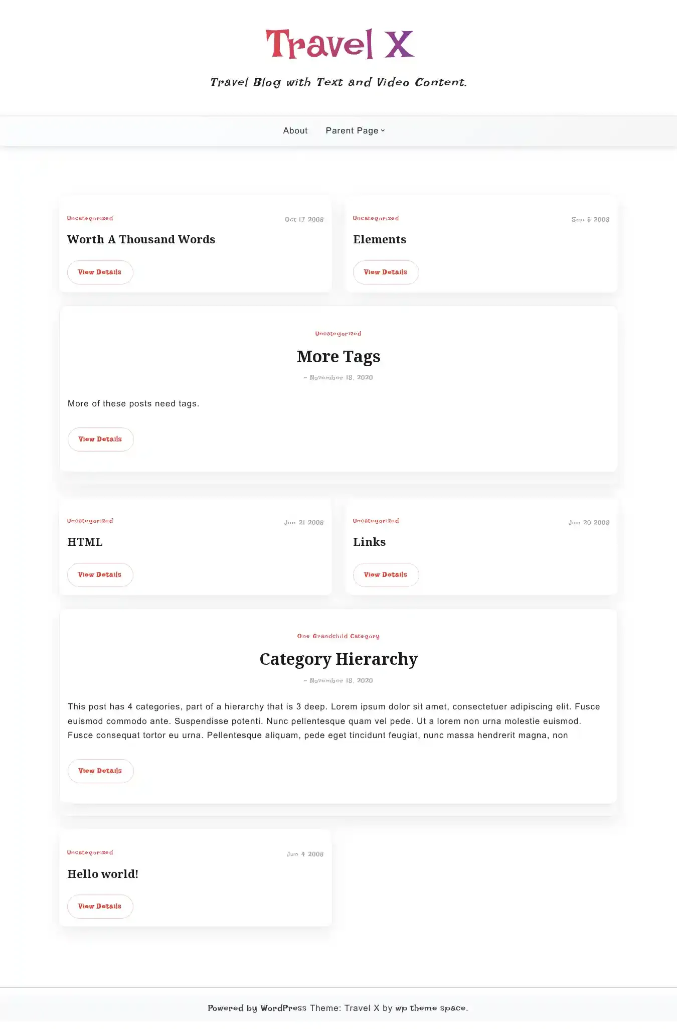 Travel X home page on desktop