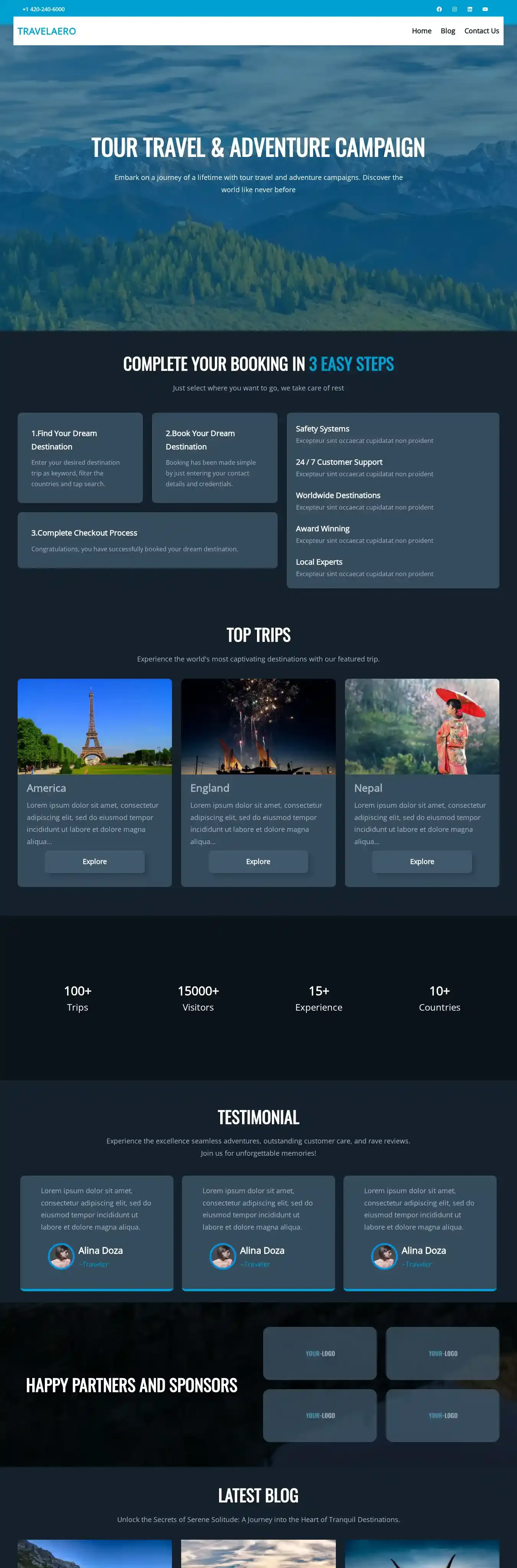 Travelaero home page on desktop