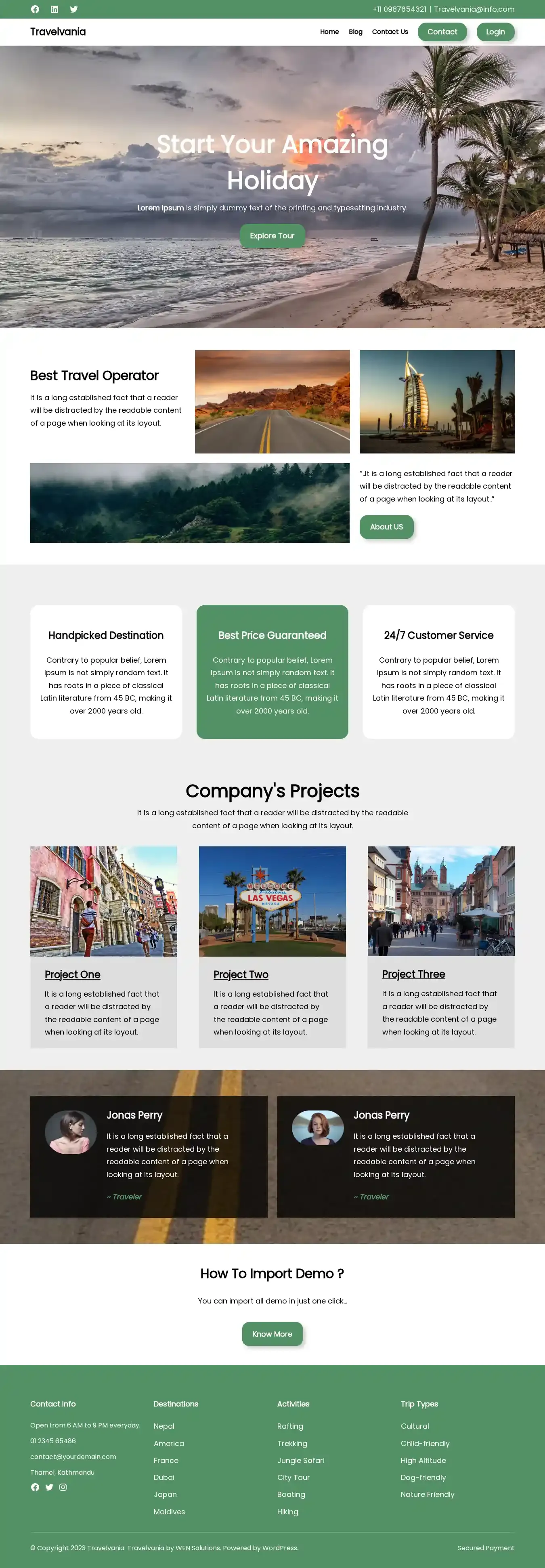 Travelvania home page on desktop
