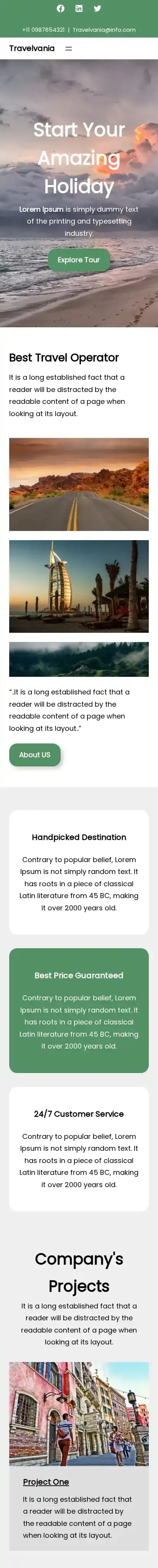 Travelvania home page on mobile