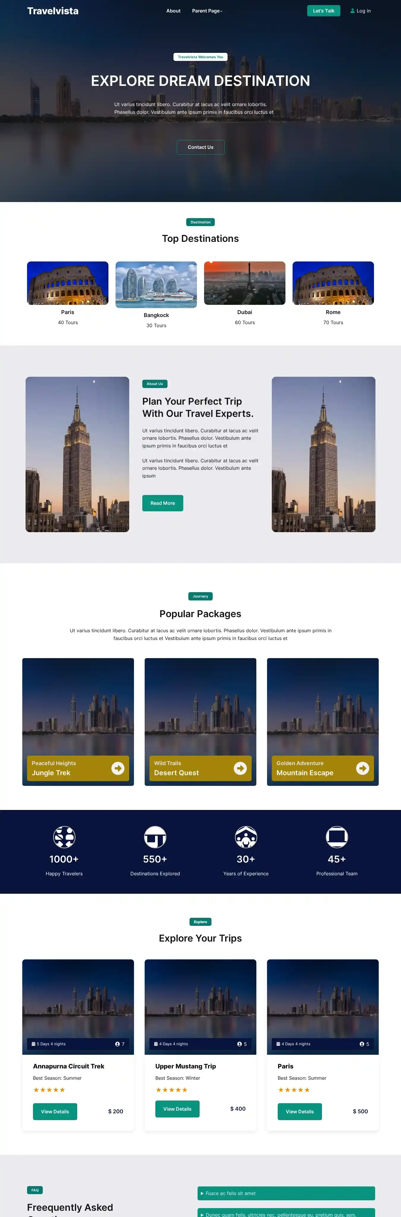 Travelvista home page on desktop