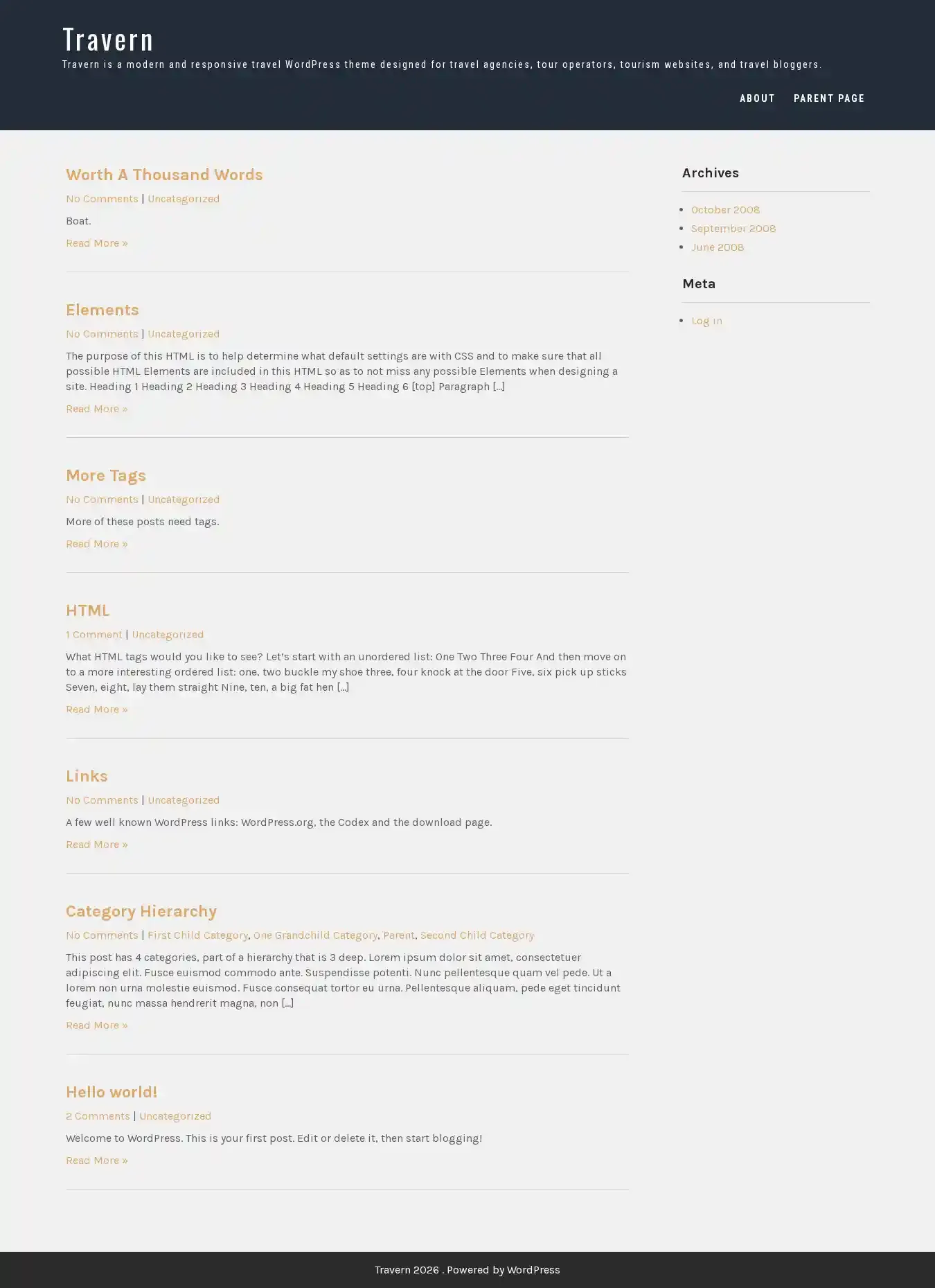 Travern home page on desktop
