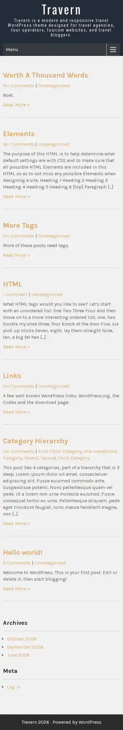 Travern home page on mobile