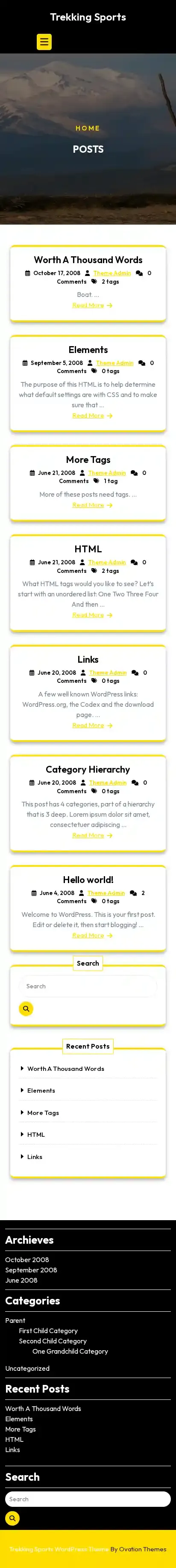 Trekking Sports home page on mobile