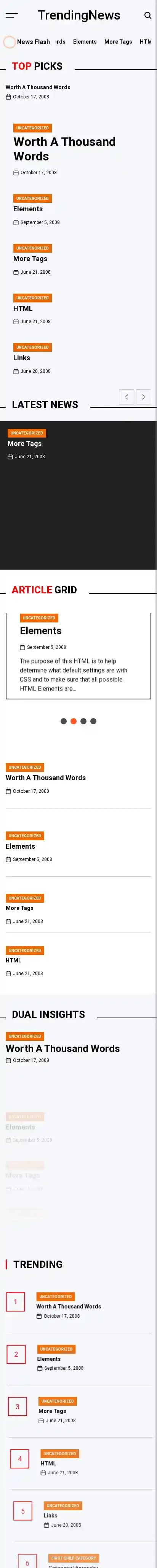 TrendingNews home page on mobile