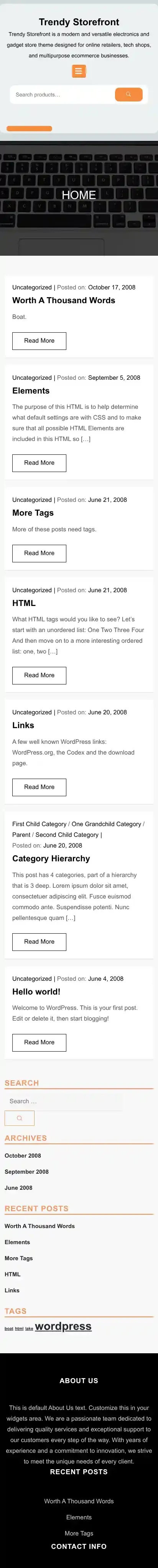 Trendy Storefront home page on mobile