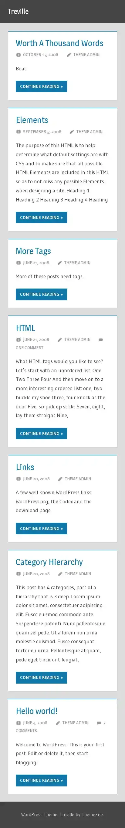 Treville home page on mobile