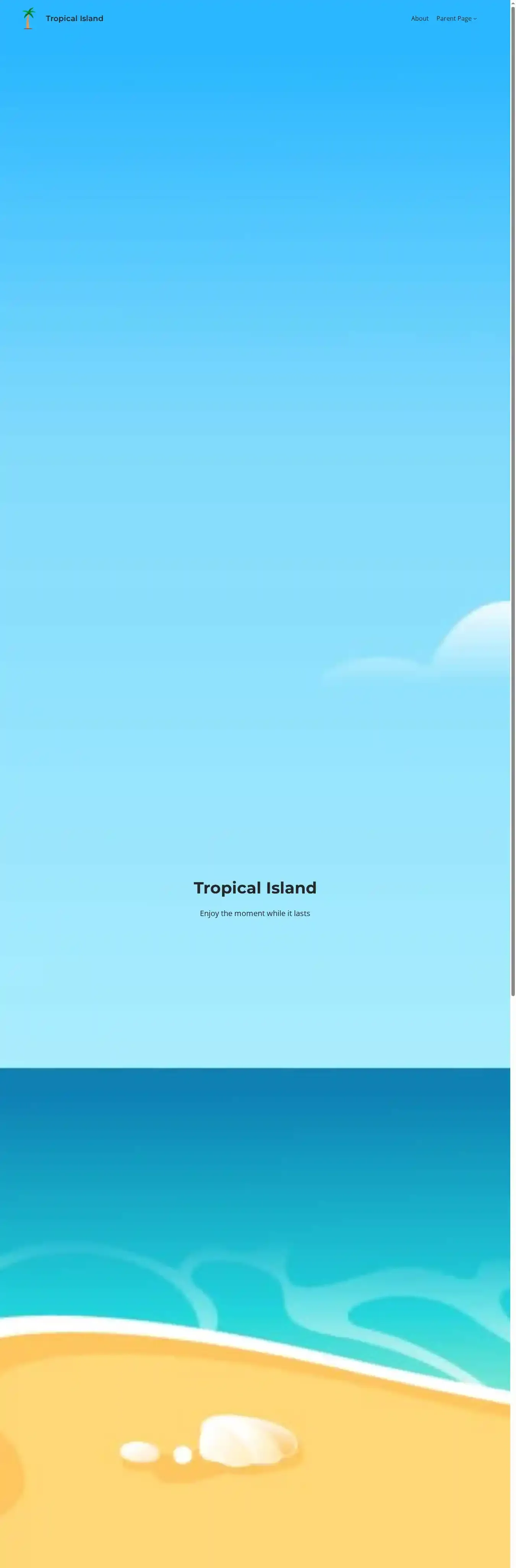 Tropical Island home page on desktop