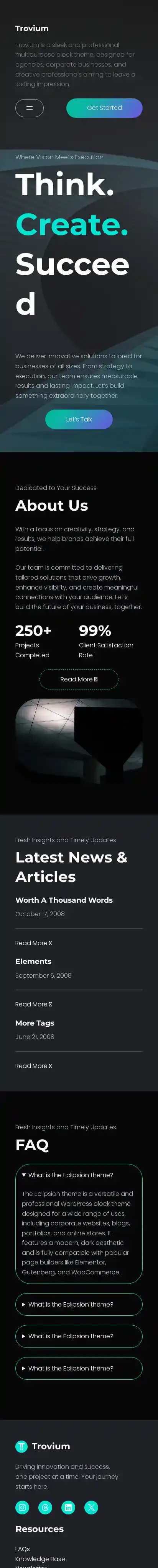 Trovium home page on mobile