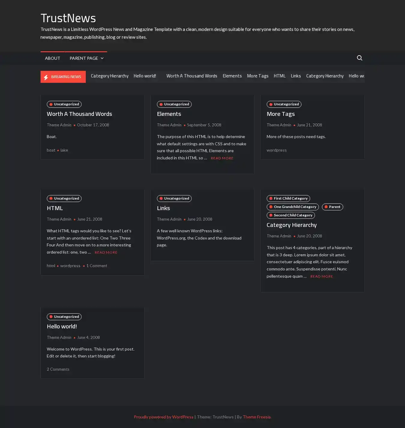 TrustNews home page on desktop