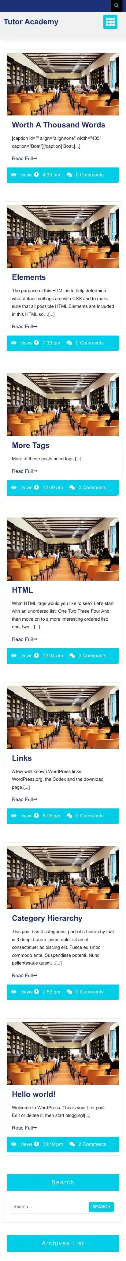 Tutor Academy home page on mobile