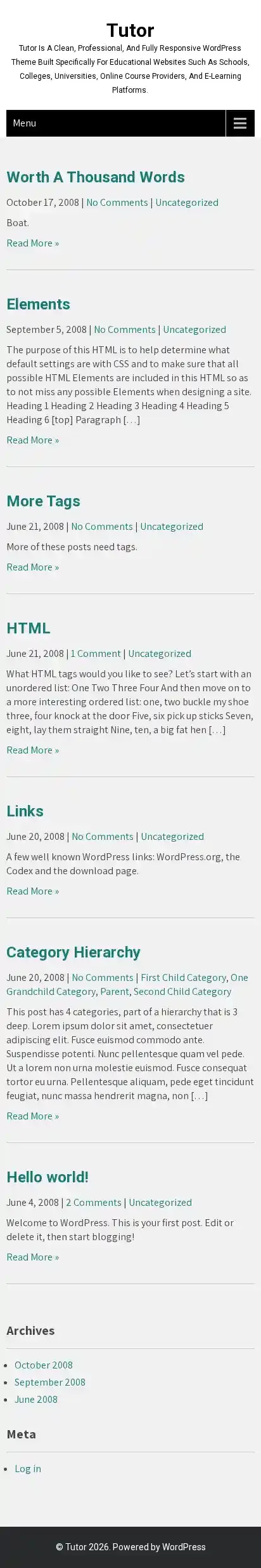 Tutor home page on mobile