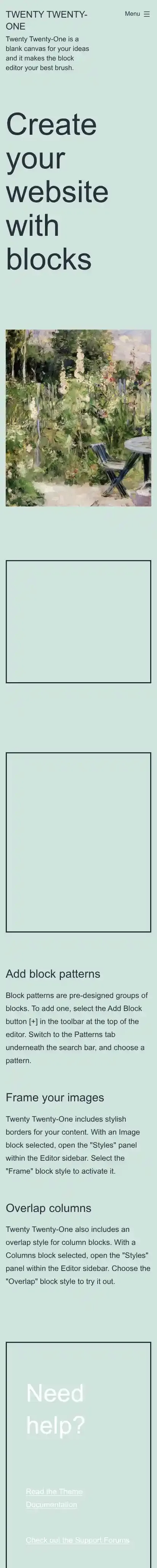 Twenty Twenty-One home page on mobile