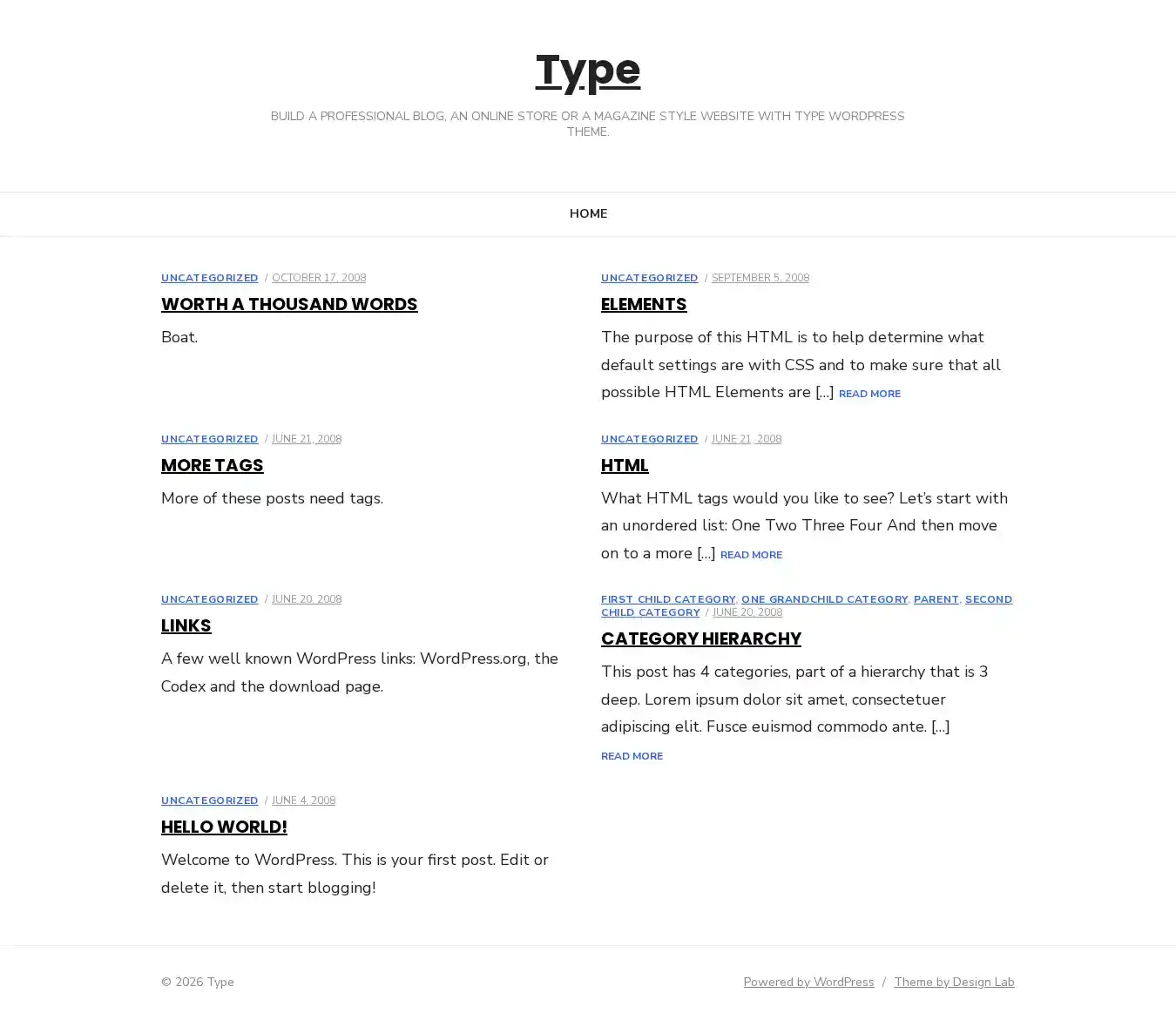 Type home page on desktop