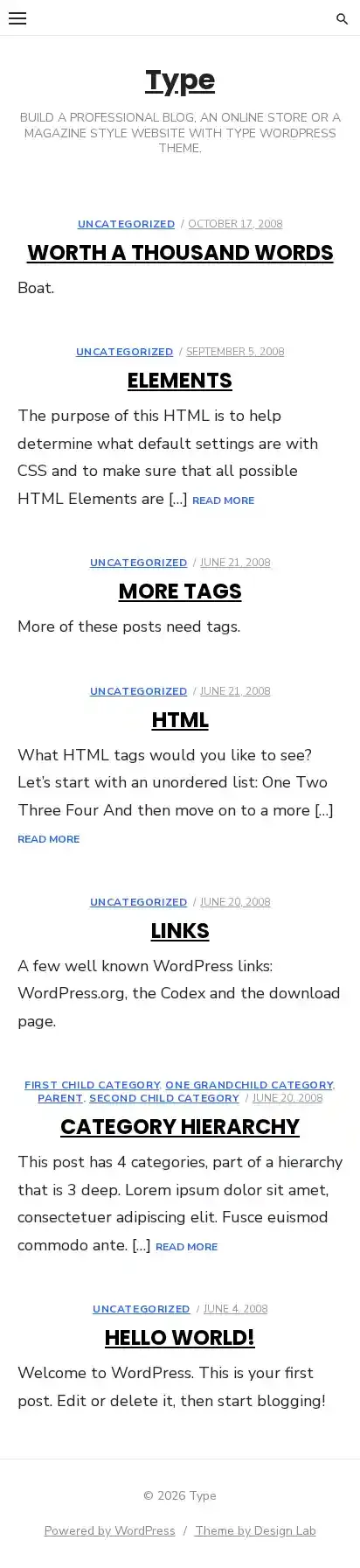 Type home page on mobile
