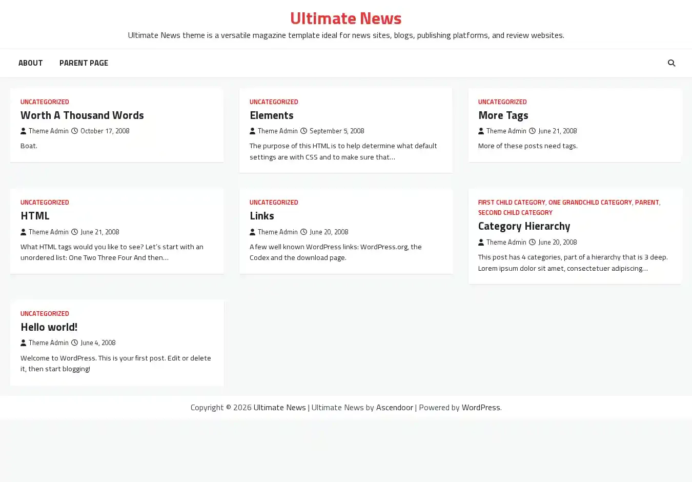 Ultimate News home page on desktop