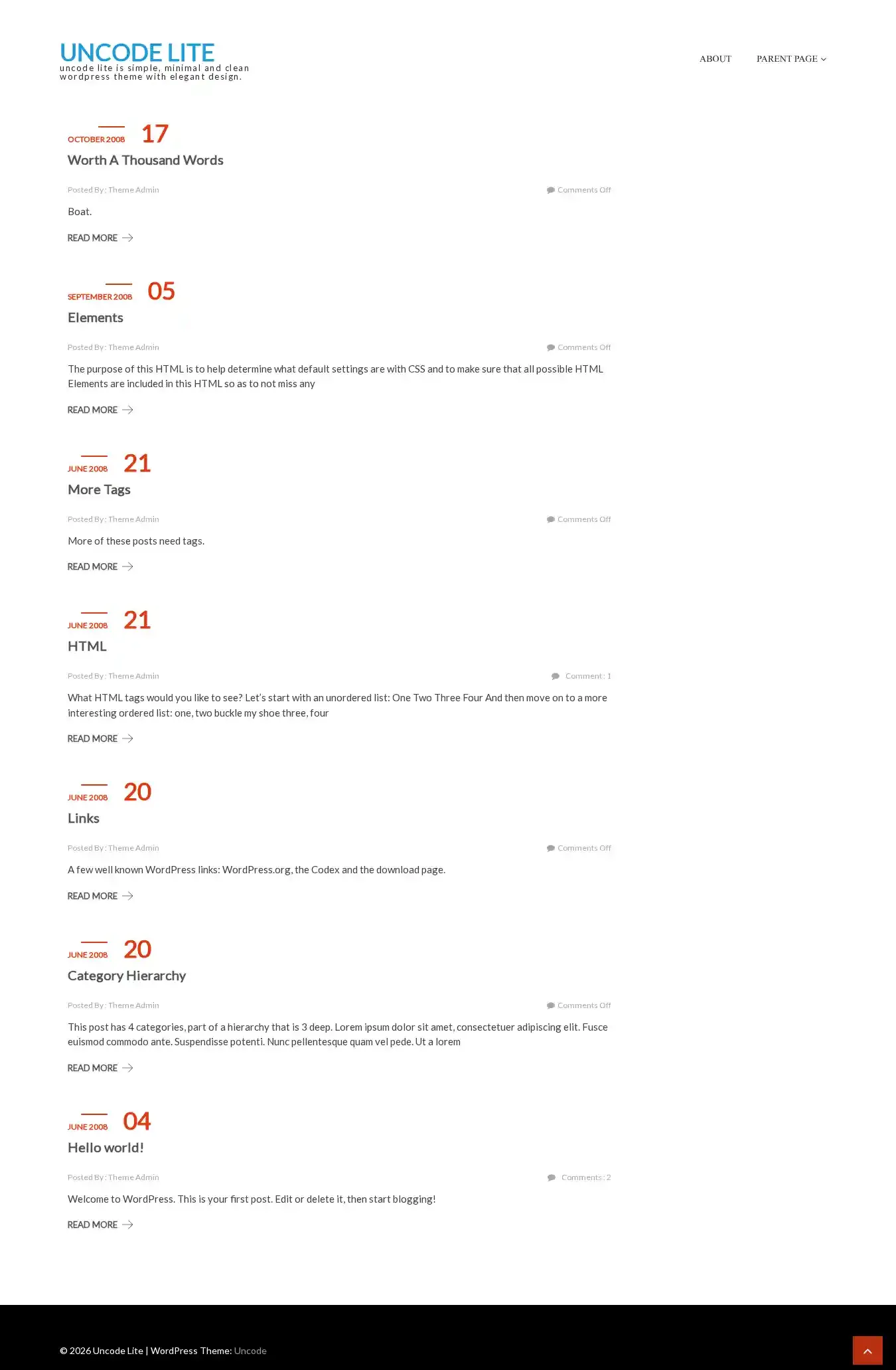 Uncode Lite home page on desktop