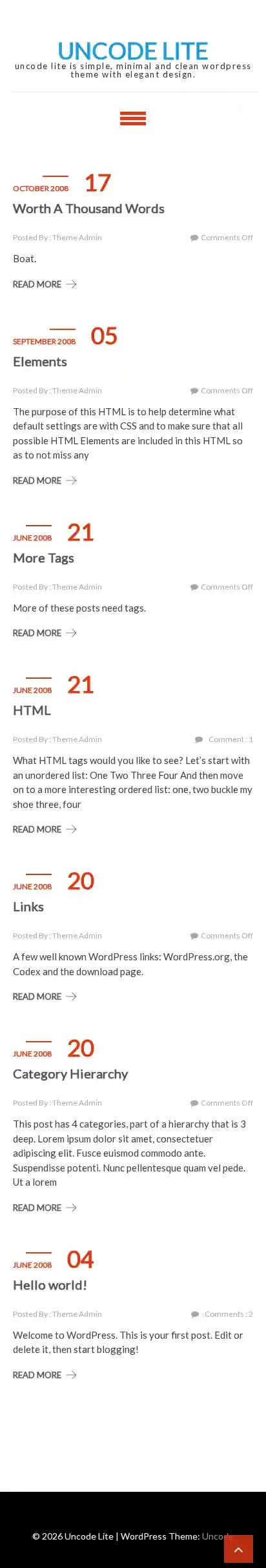 Uncode Lite home page on mobile