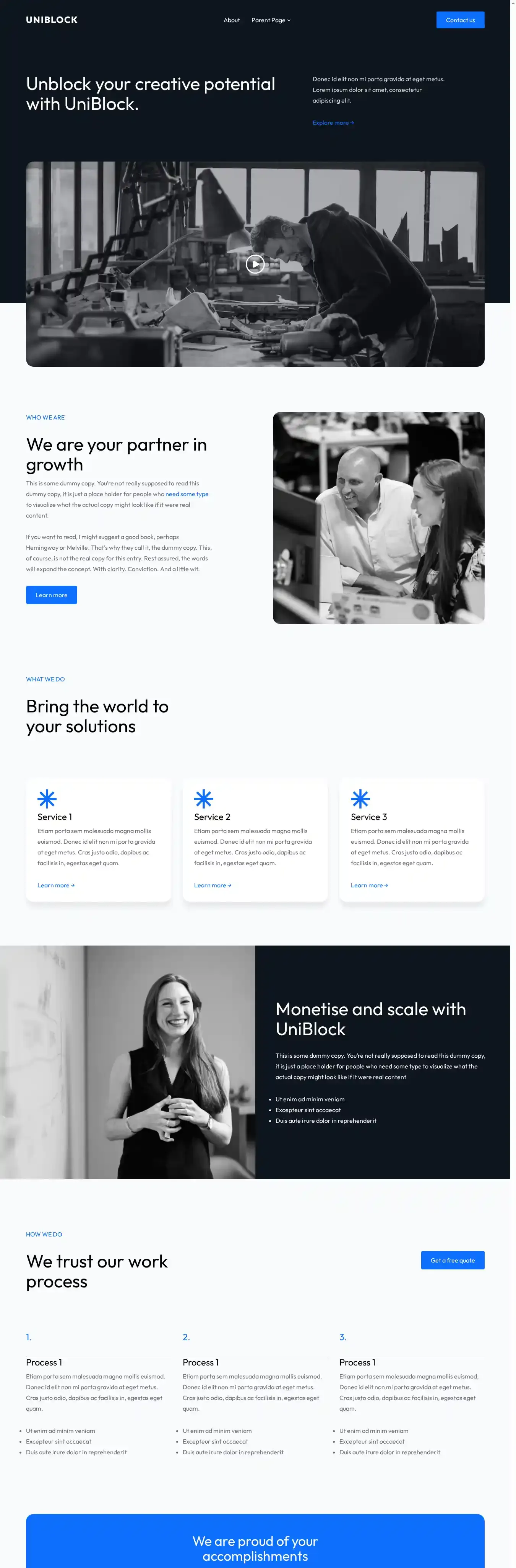 UniBlock home page on desktop