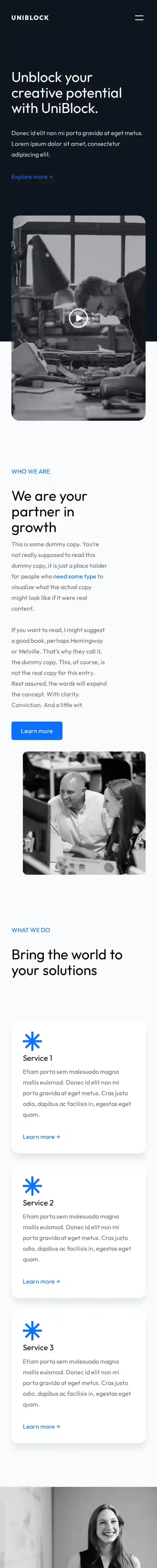 UniBlock home page on mobile