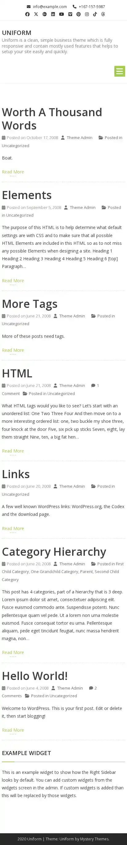 Uniform home page on mobile