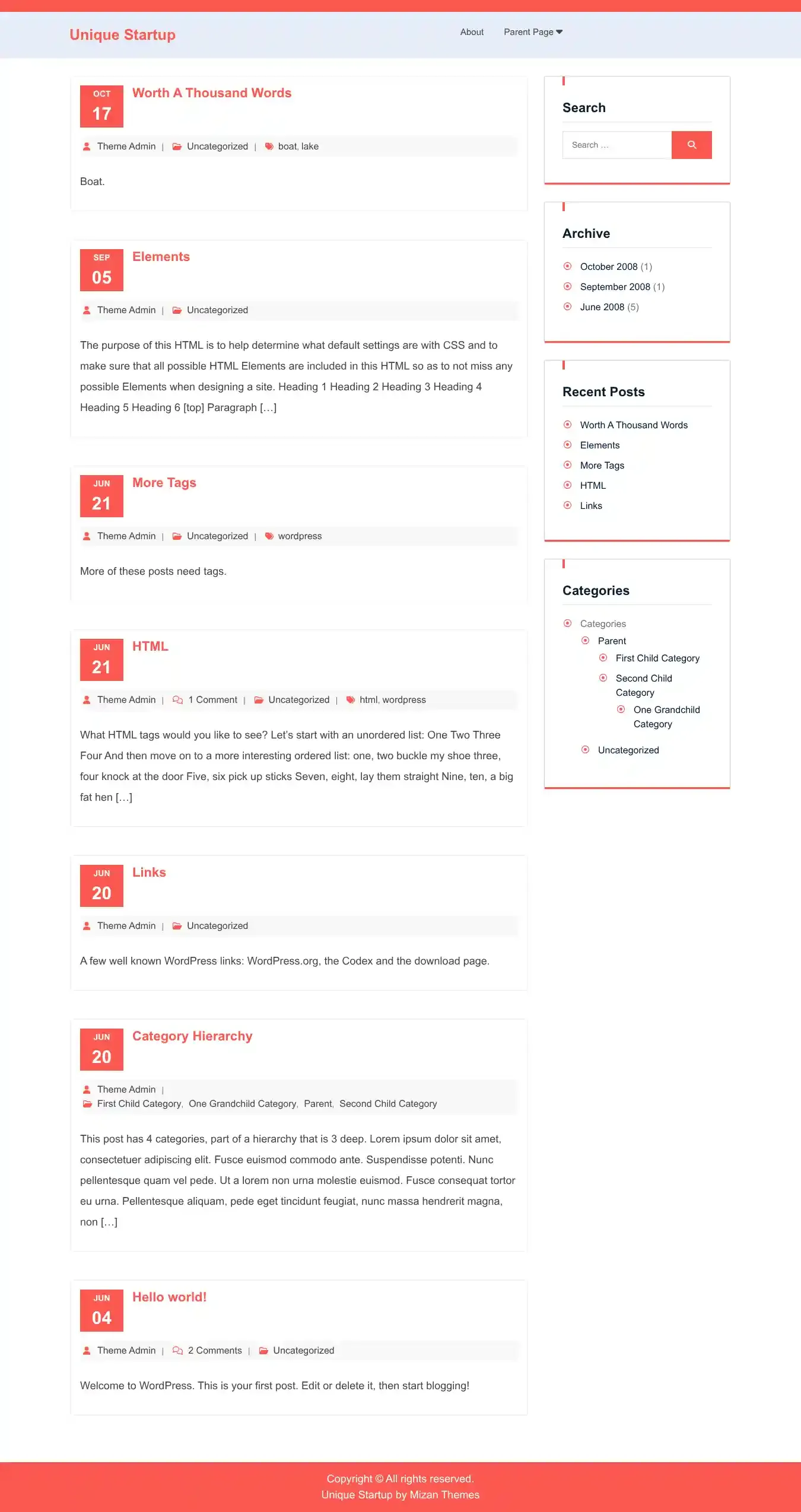 Unique Startup home page on desktop