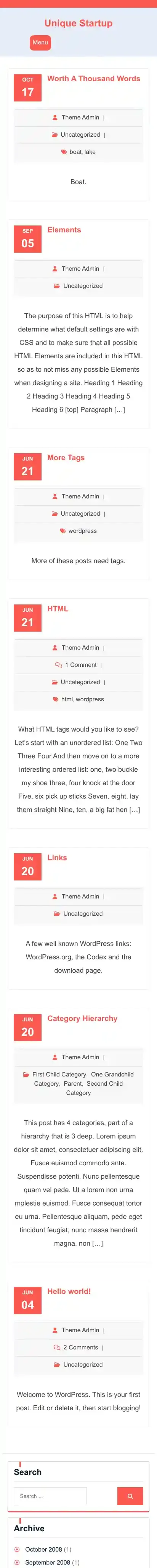Unique Startup home page on mobile