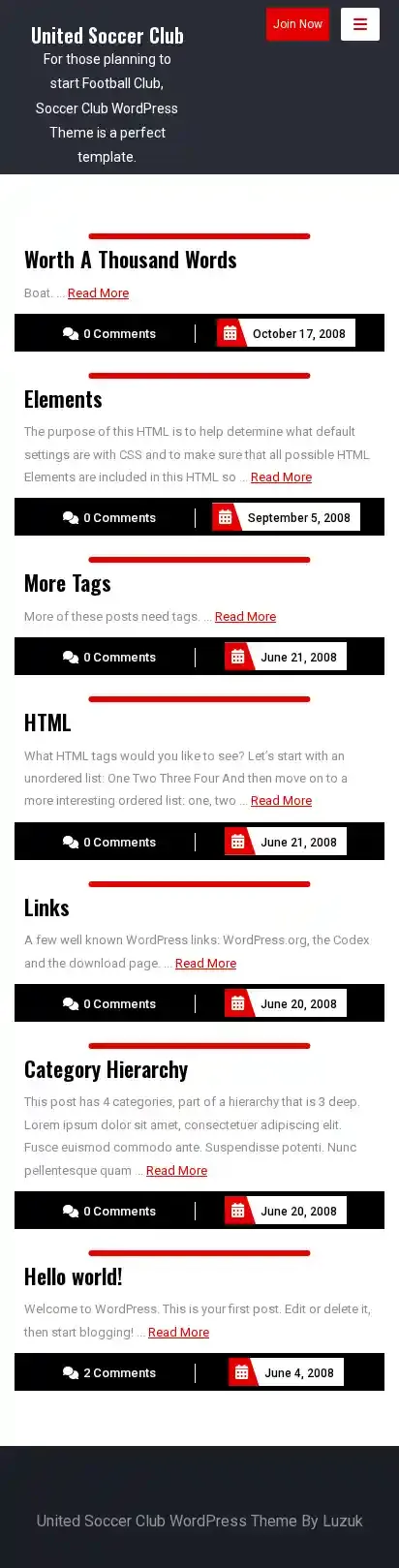United Soccer Club home page on mobile