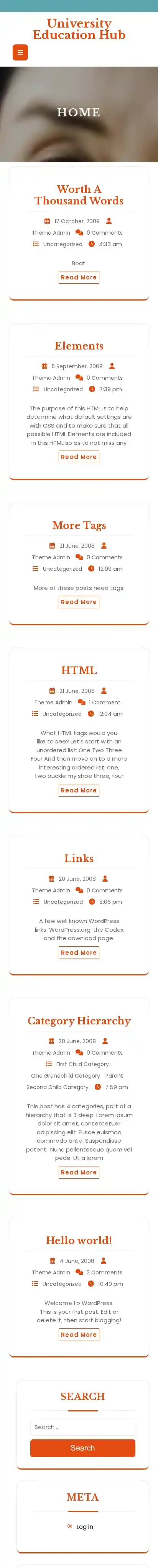 University Education Hub home page on mobile