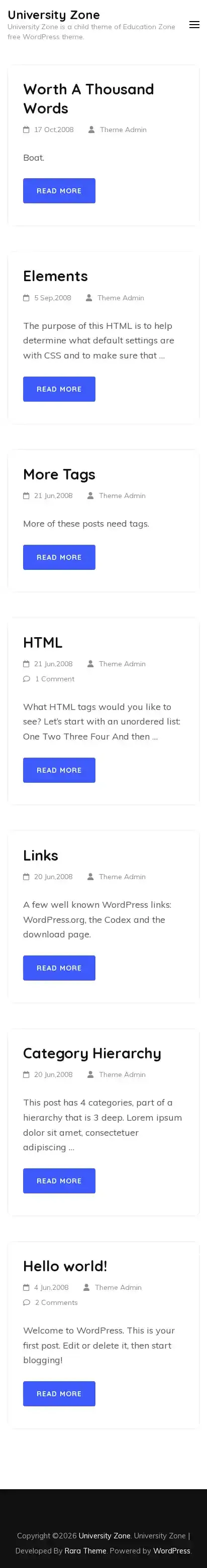 University Zone home page on mobile