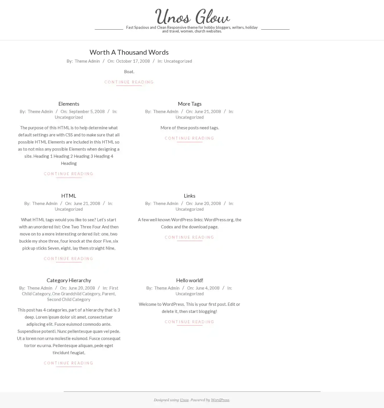 Unos Glow home page on desktop