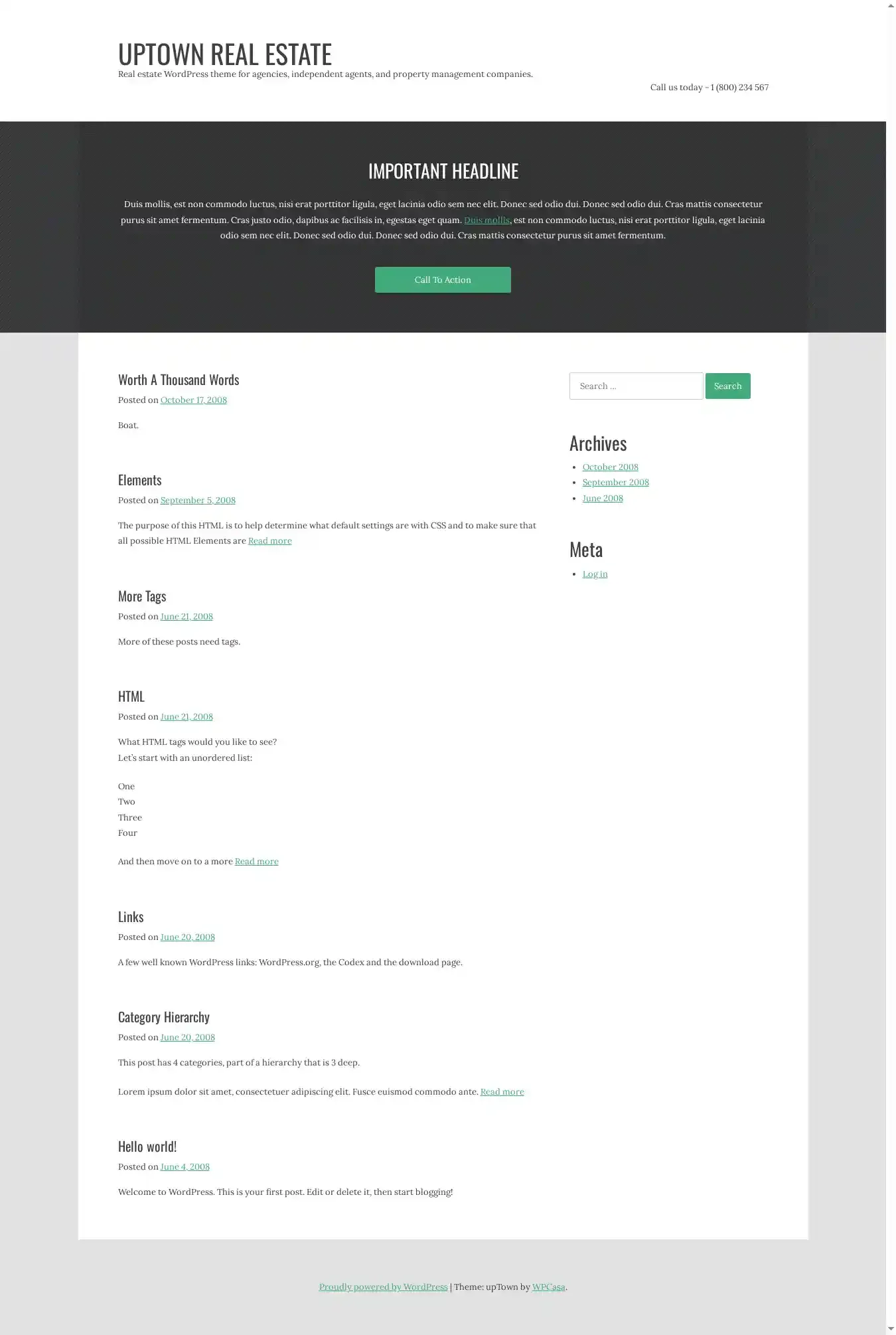 upTown home page on desktop