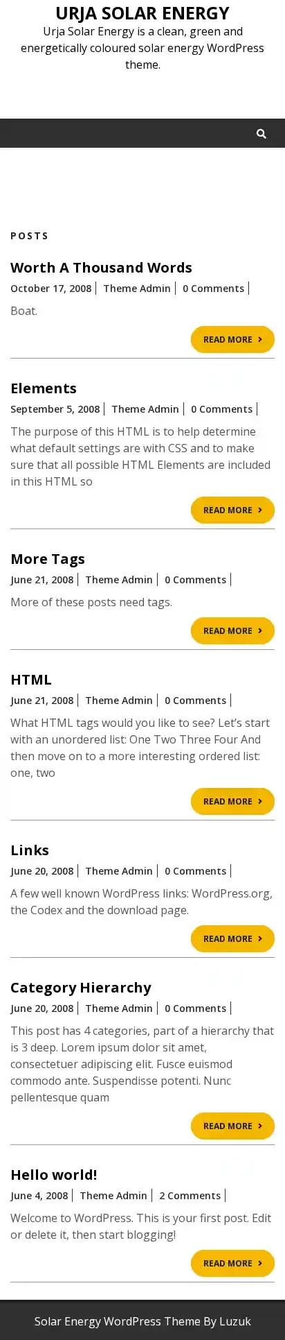 Urja Solar Energy home page on mobile
