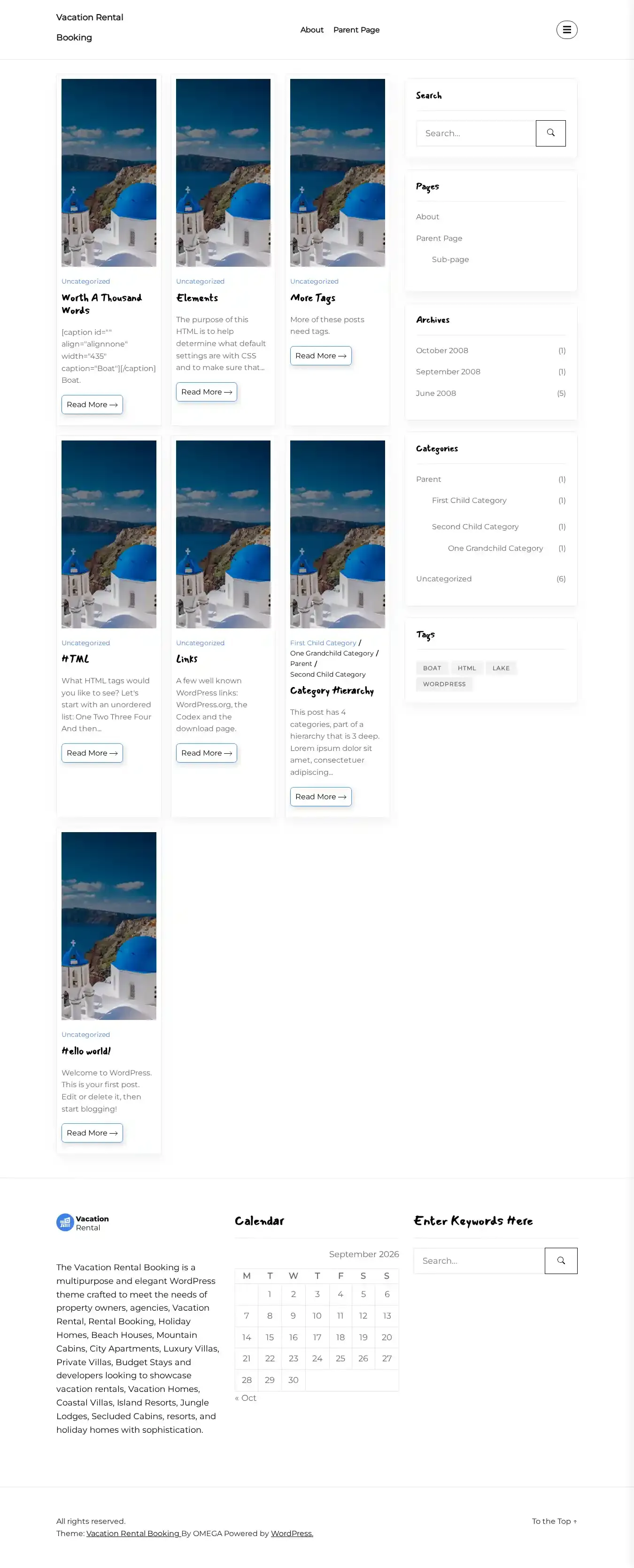 Vacation Rental Booking home page on desktop