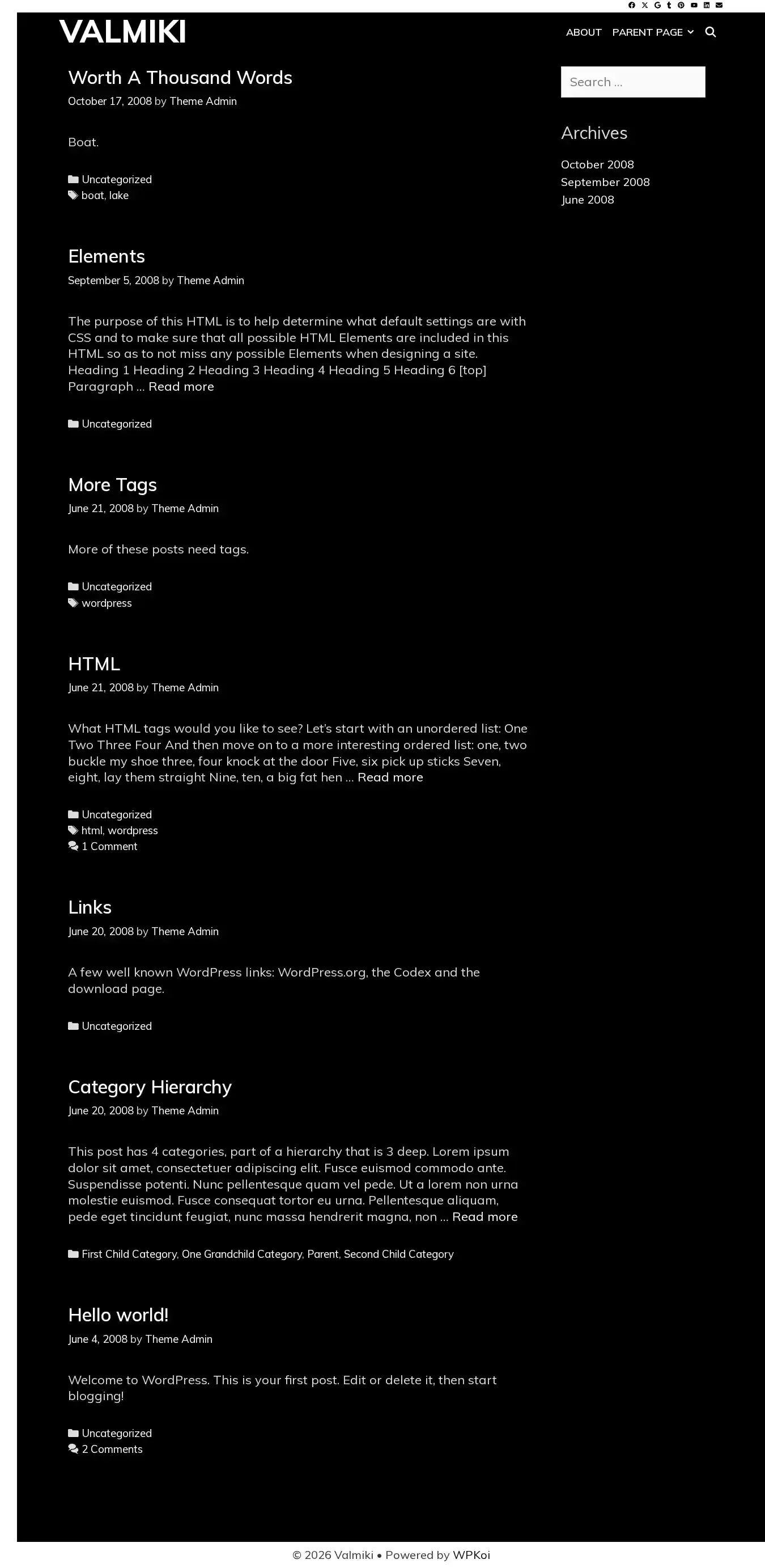 Valmiki home page on desktop