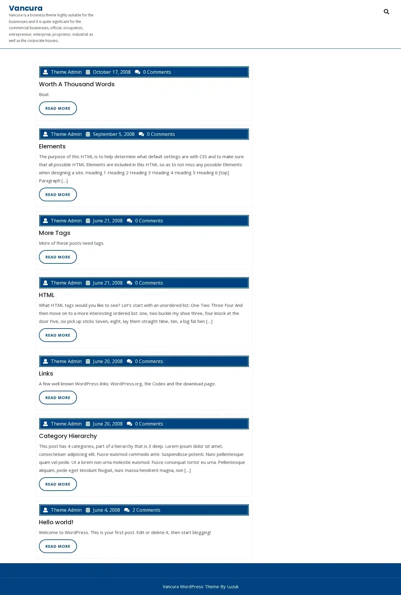 Vancura home page on desktop
