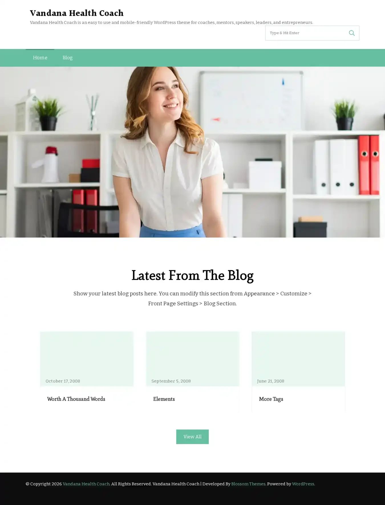 Vandana Health Coach home page on desktop