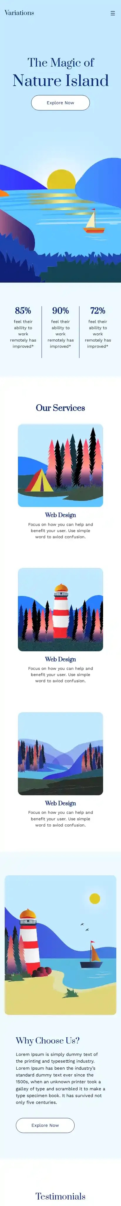 Variations home page on mobile