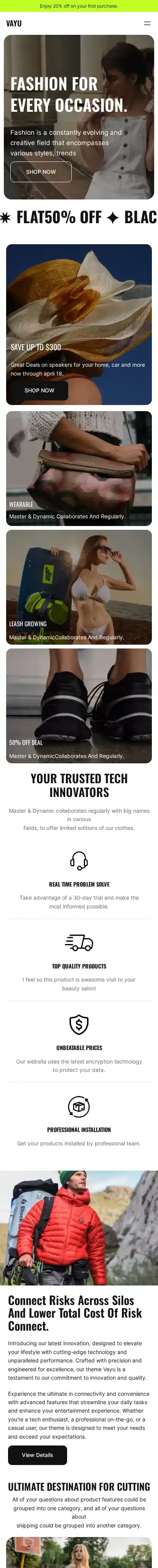 Vayu home page on mobile